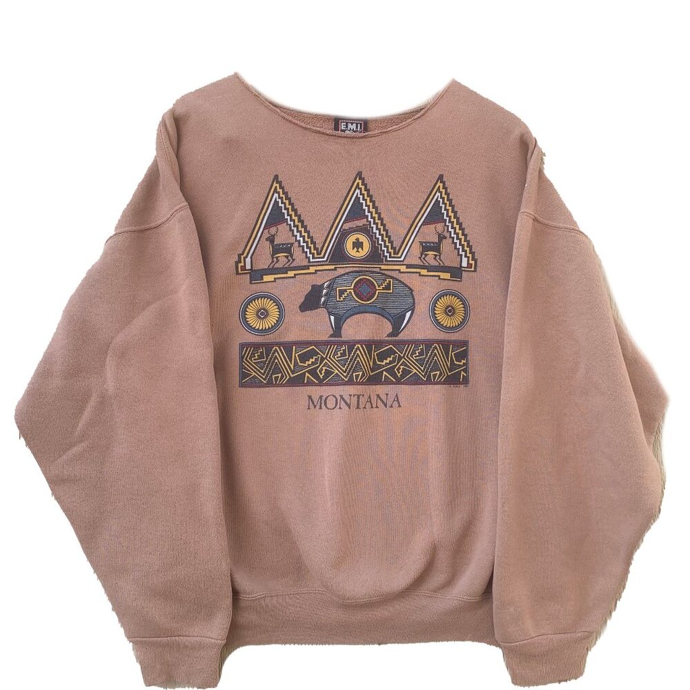 EMI Montana Womens XL Brown Sweater Baggy Aztec Cozy‎
